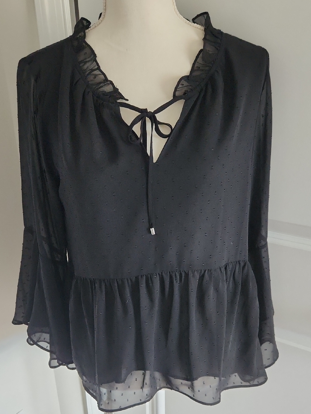 NWT WHBM Audrey Black Swiss Dots Top Size 8